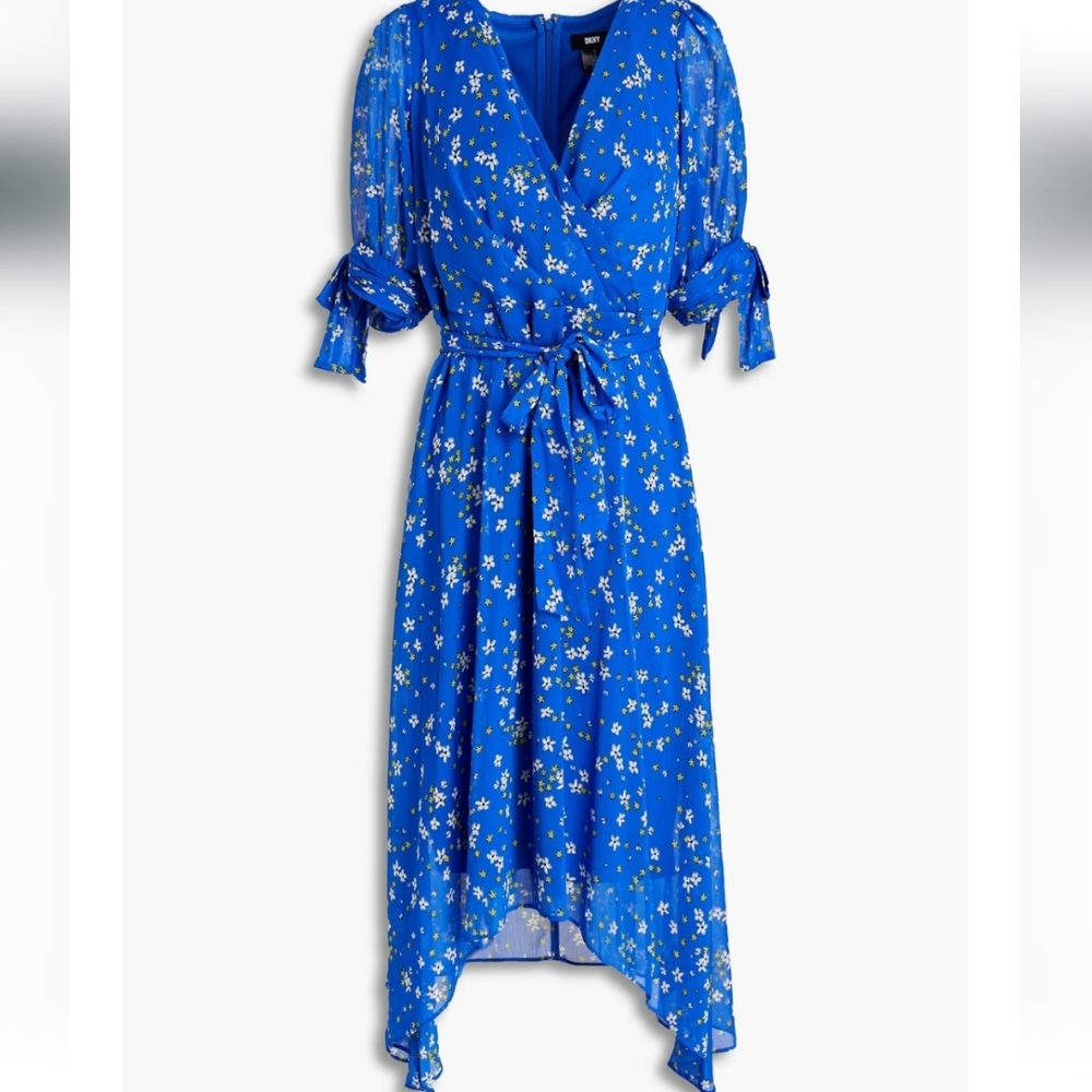 DKNY Blue Floral High Low Dress